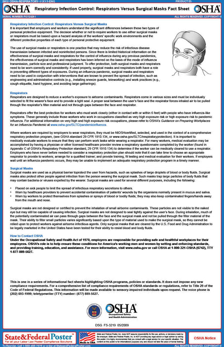 OSHA Respiratory Infection Control: Respirators Versus Surgical Masks Fact Sheet