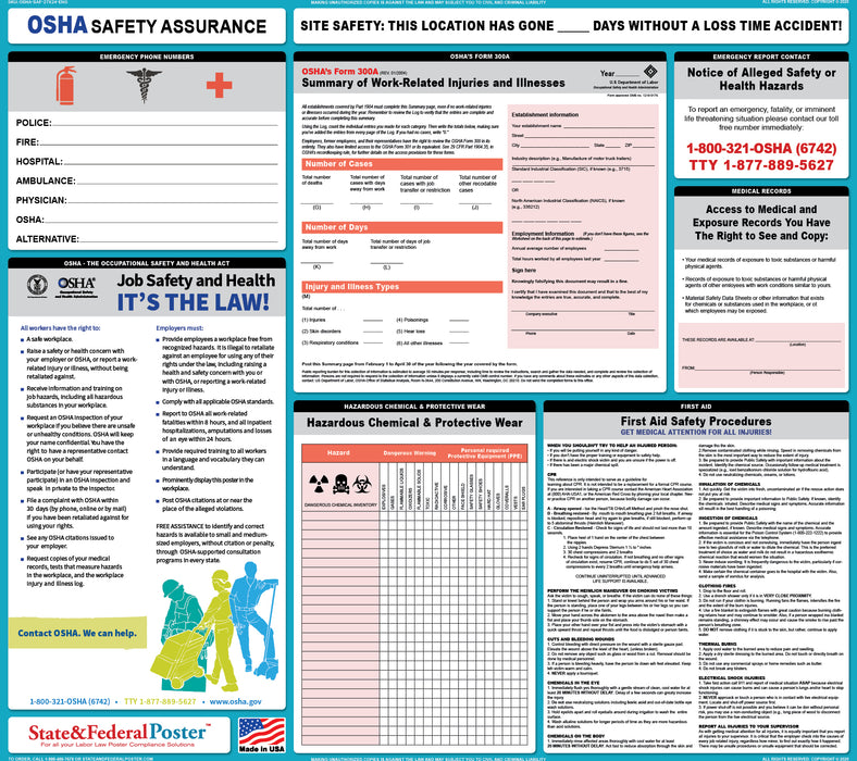 OSHA Safety Assurance Poster - State and Federal Poster