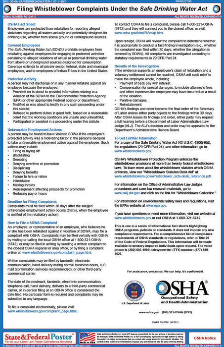 OSHA Filing Whistleblower Complaints Under the Safe Drinking Water Act Fact Sheet