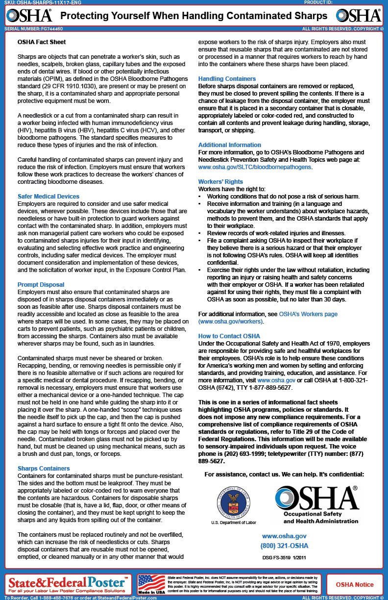OSHA Protecting Yourself When Handling Contaminated Sharps Fact Sheet ...