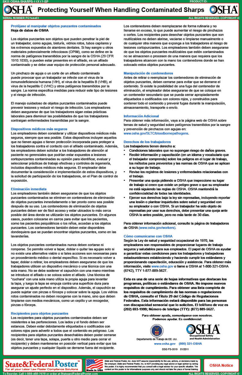OSHA Protecting Yourself When Handling Contaminated Sharps Fact Sheet ...
