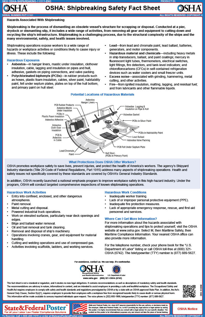 Osha Shipbreaking Safety Fact Sheet — State And Federal Poster