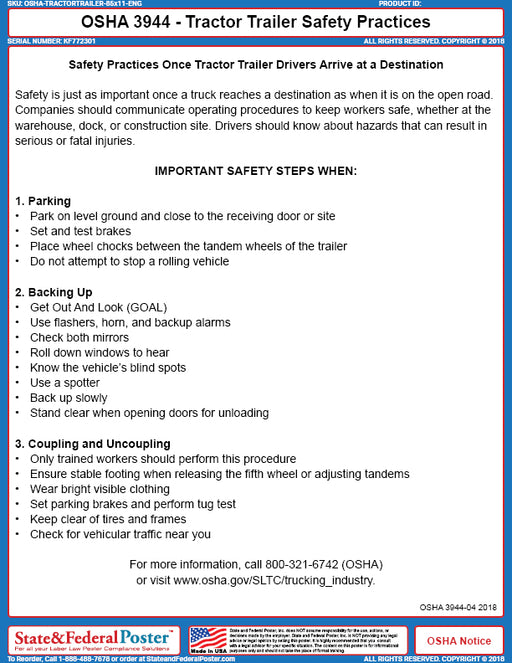 OSHA Tractor Trailer Safety Practices Fact Sheet - State and Federal Poster