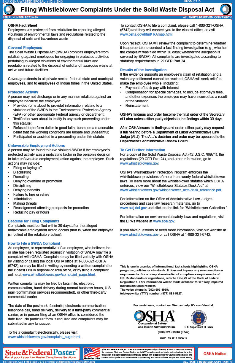 OSHA Filing Whistleblower Complaints Under the Solid Waste Disposal Ac