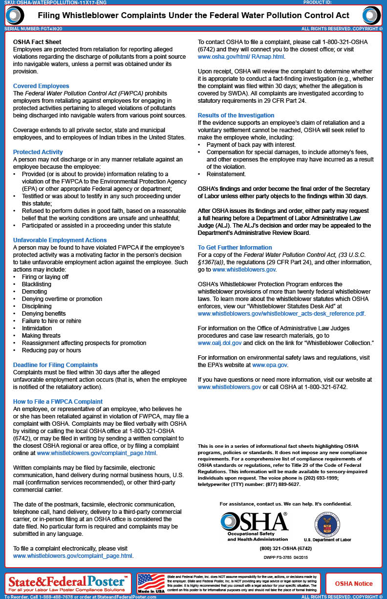 OSHA Filing Whistleblower Complaints Under the Federal Water Pollution ...