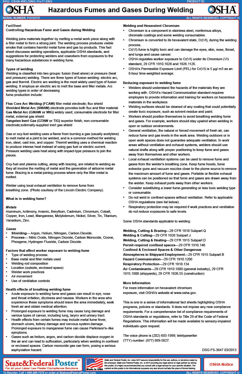 OSHA Hazardous Fumes and Gases During Welding Fact Sheet — State and