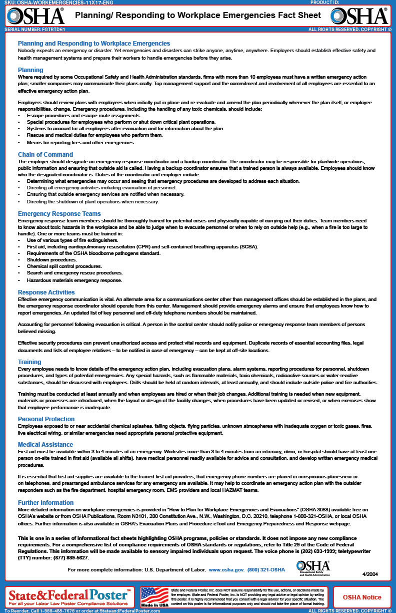 OSHA Planning and Responding to Workplace Emergencies Fact Sheet ...