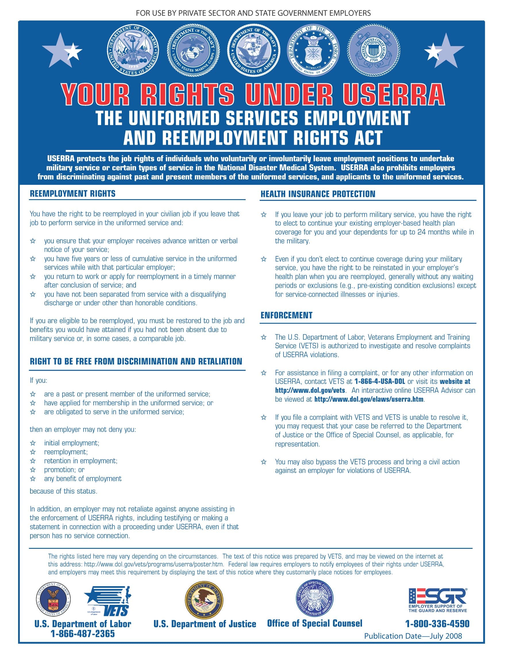 Usra Workforce Development Uniformed Services Employment And Reemployment Rights Act (USERRA ...