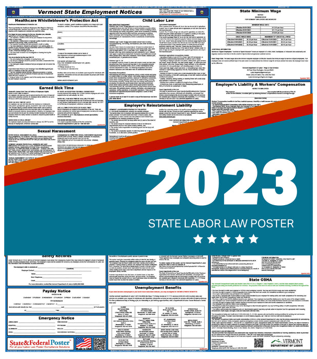 Vermont State Labor Law Poster 2023