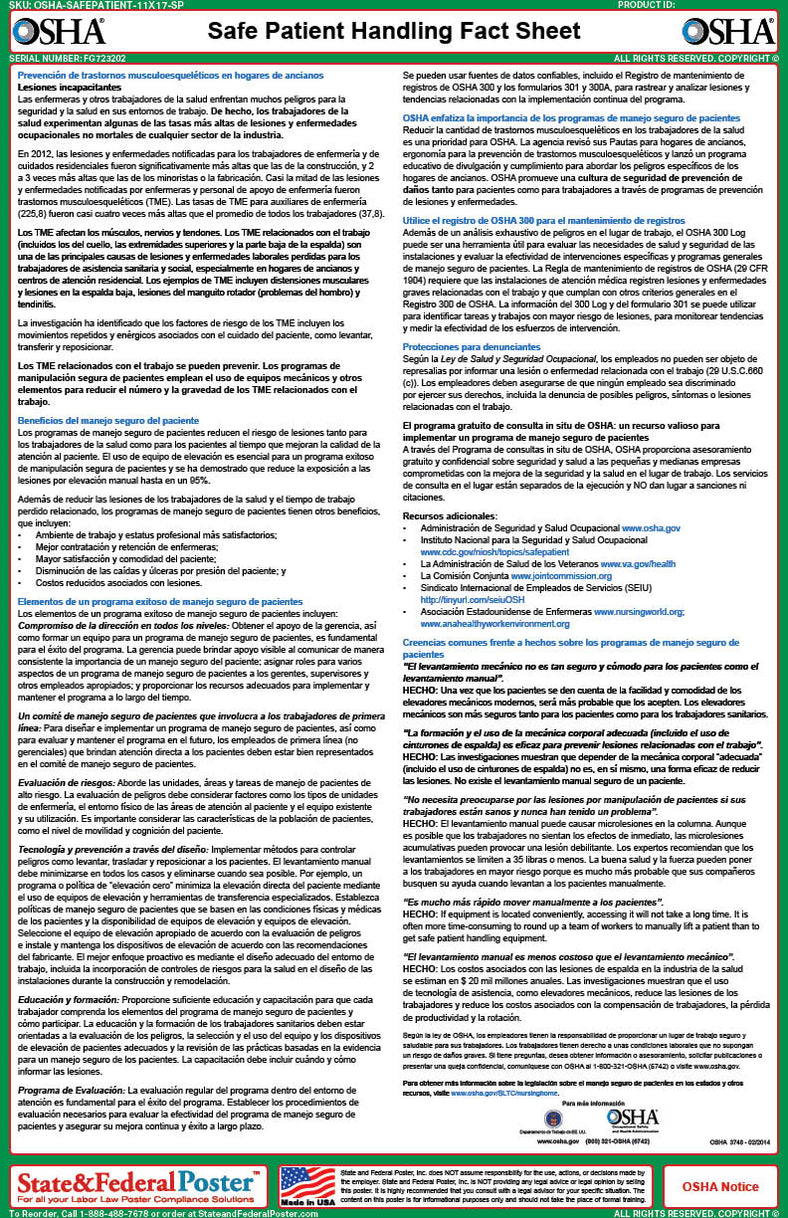 Safe Patient Handling Checklist.pdf OSHA Safe Patient Handling Fact Sheet — State and Federal Poster